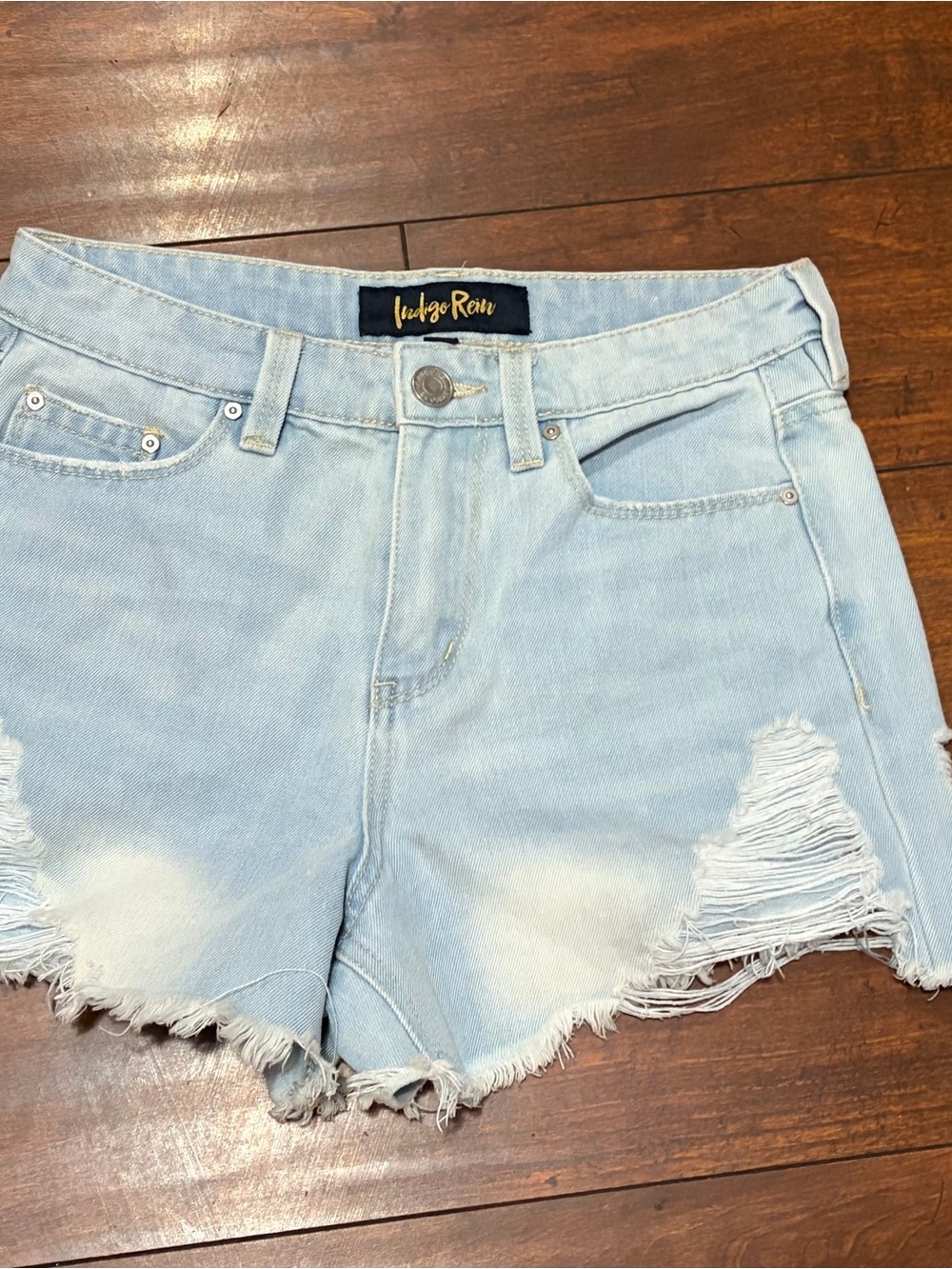 Indigo Rein Light Blue Distressed Denim Cutoff Shorts SZ 3/25